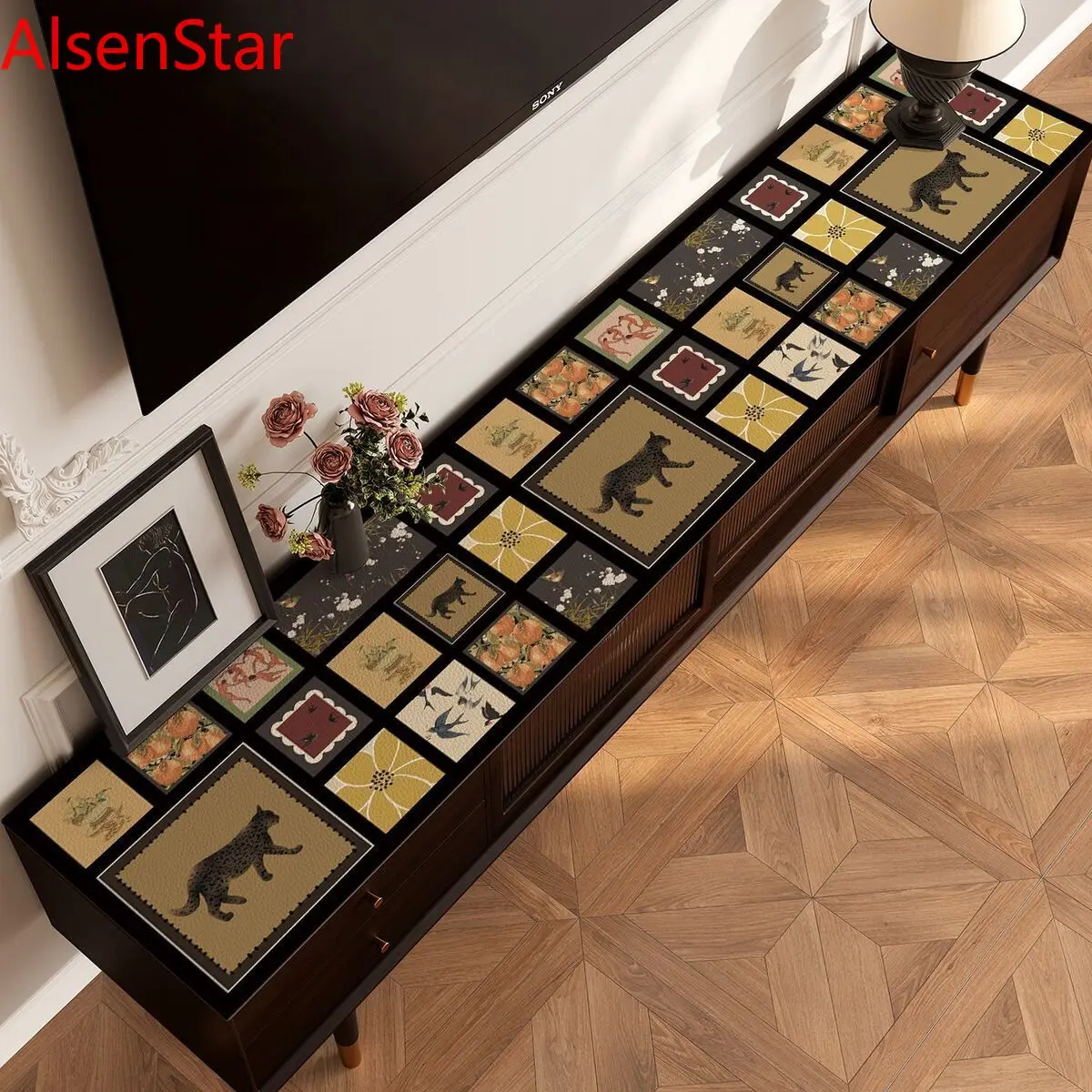 Retro TV Cabinet Table Protection Pad Silicone Oil-proof Heat Insulation Long Tablecloth Sideboard Table Mat Shoe Cabinet Cover