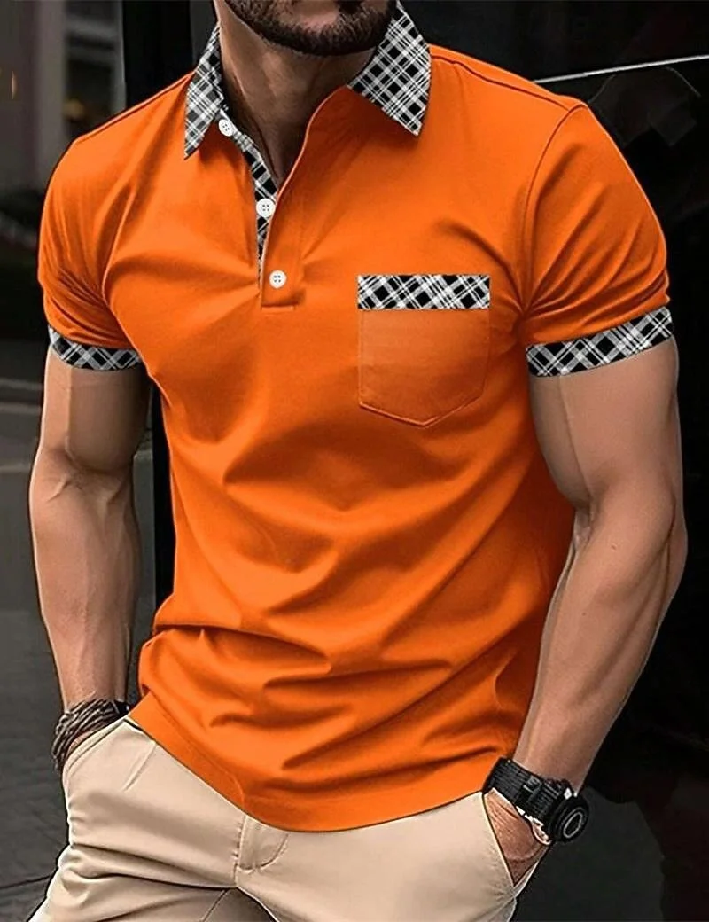 

Summer new men's fashionable slim fit comfortable POLO shirt pocket lapel button business casual top