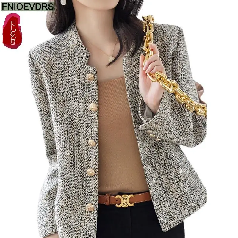 S-3XL New Year Winter Spring Outerwear Women Elegant Office Lady Casual Button Jackets Retro Vintage Short Coats