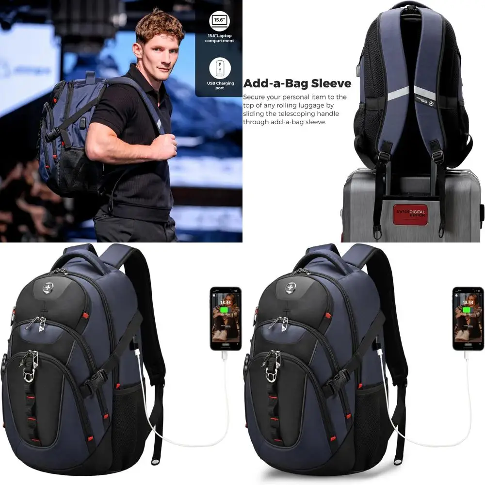 

Рюкзак для ноутбука 15,6 с USB-портом, емкостью 31 л, синий/черный, Swissdigital SD803-12 для путешествий и школы