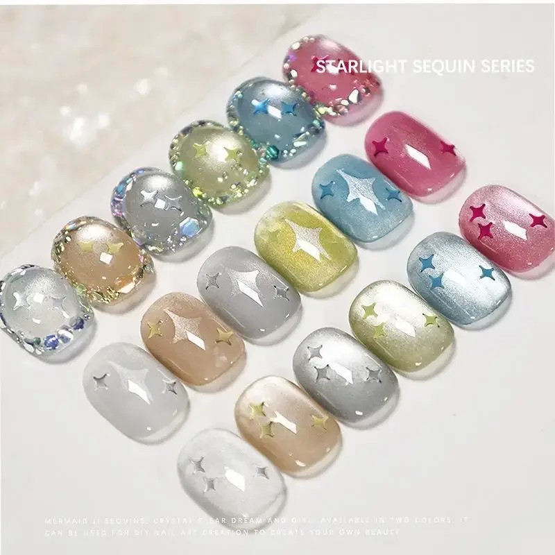 1 jarro 2mm estrela prego glitter quatro cantos estrela prego glitter cintilante brilho starburst lantejoulas arte do prego materiais decorativos