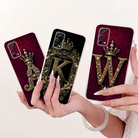 For Realme 7 5G Case Luxury Initial Letters Crown Soft Silicone Clear TPU Back Cover For Realme Narzo 30 Pro V5 Q2 5G Phone Case