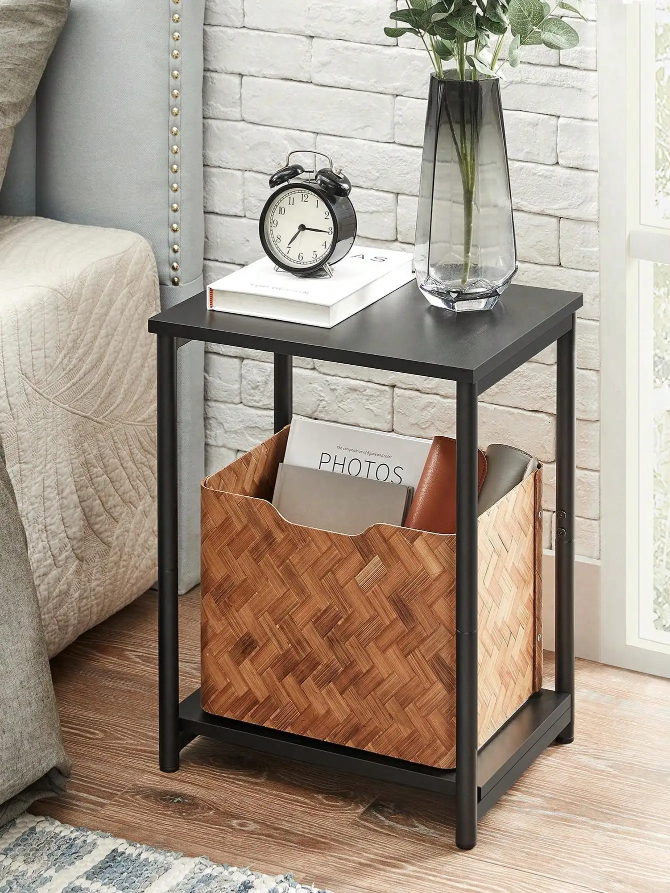 Side Table, Small End Table, Nightstand For Living Room, Bedroom, Office, Rustic Brown And Black 5.7 " L X 11.8 " W X 19.7 " H