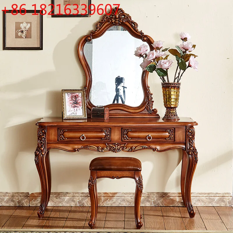 

Европейский комод из цельного дерева, американский резной стол принцессы для макияжа, зеркало, роскошная простая спальня