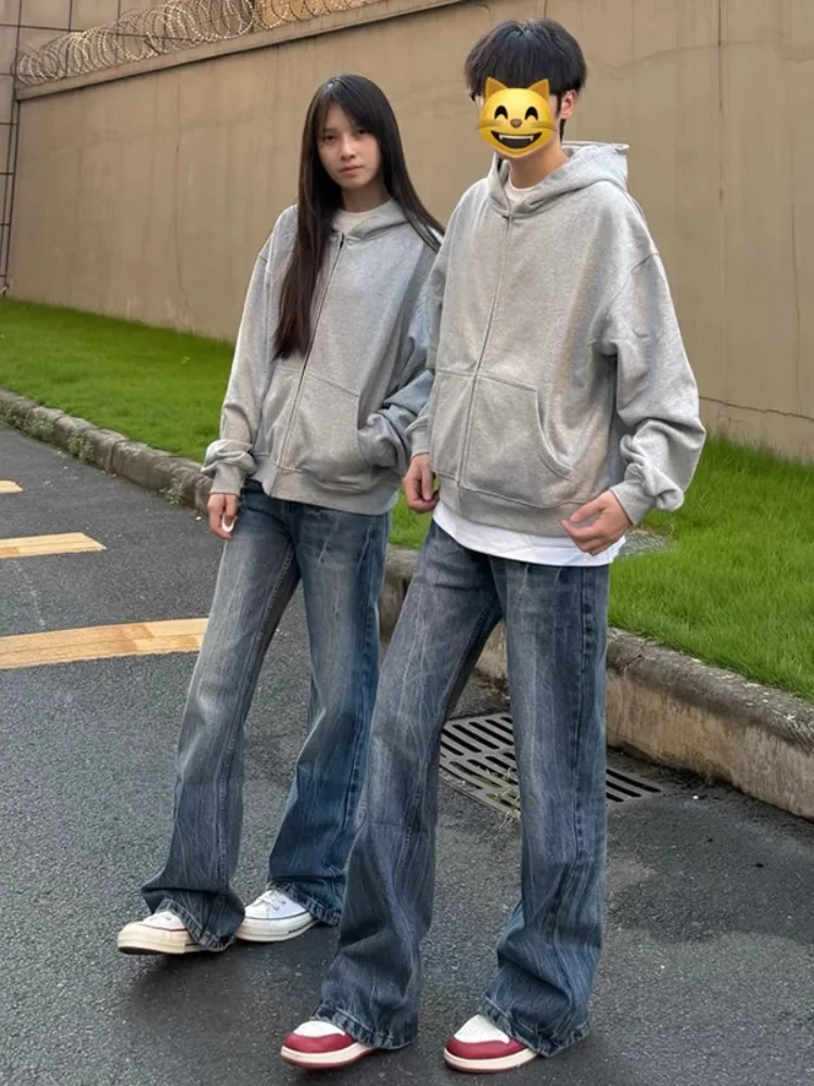 Schlankmachende, hoch taillierte, ausgestellte Jeans für Herren, Frühling und Herbst, Blitzmuster, amerikanisches High-Street-Langbein-Verlängerungsmesser