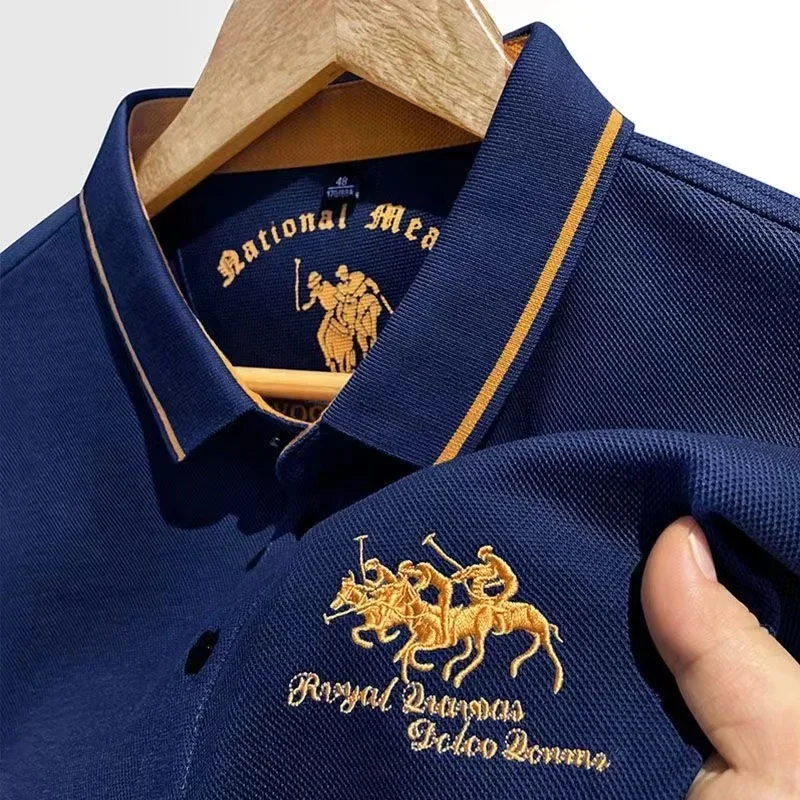 2024 wysokiej jakości męska bawełniana haftowana koszulka Polo lato nowa wysokiej klasy biznes na co dzień z klapą krótki rękaw t-Shirt