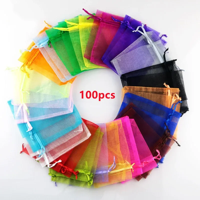 

50/100pcs Solid Color Yarn Organza Gift Bags Organza Bag Mesh Wedding Candy Packaging Bag Tulle Fabric Pouches 50% Ziplock bags