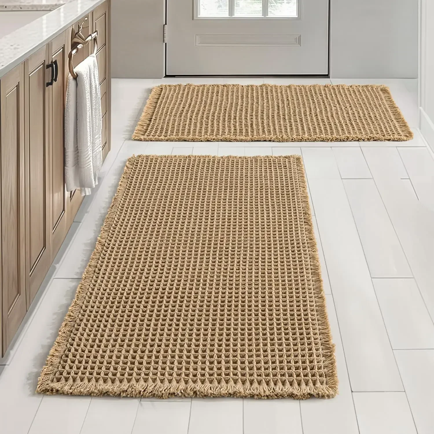 Polyester-cotton Waffle Bath Mat Bathroom Door Mat Anti-slip Foot Mats Water-absorbent, Quick-drying Floor Towel Anti-slip Rug