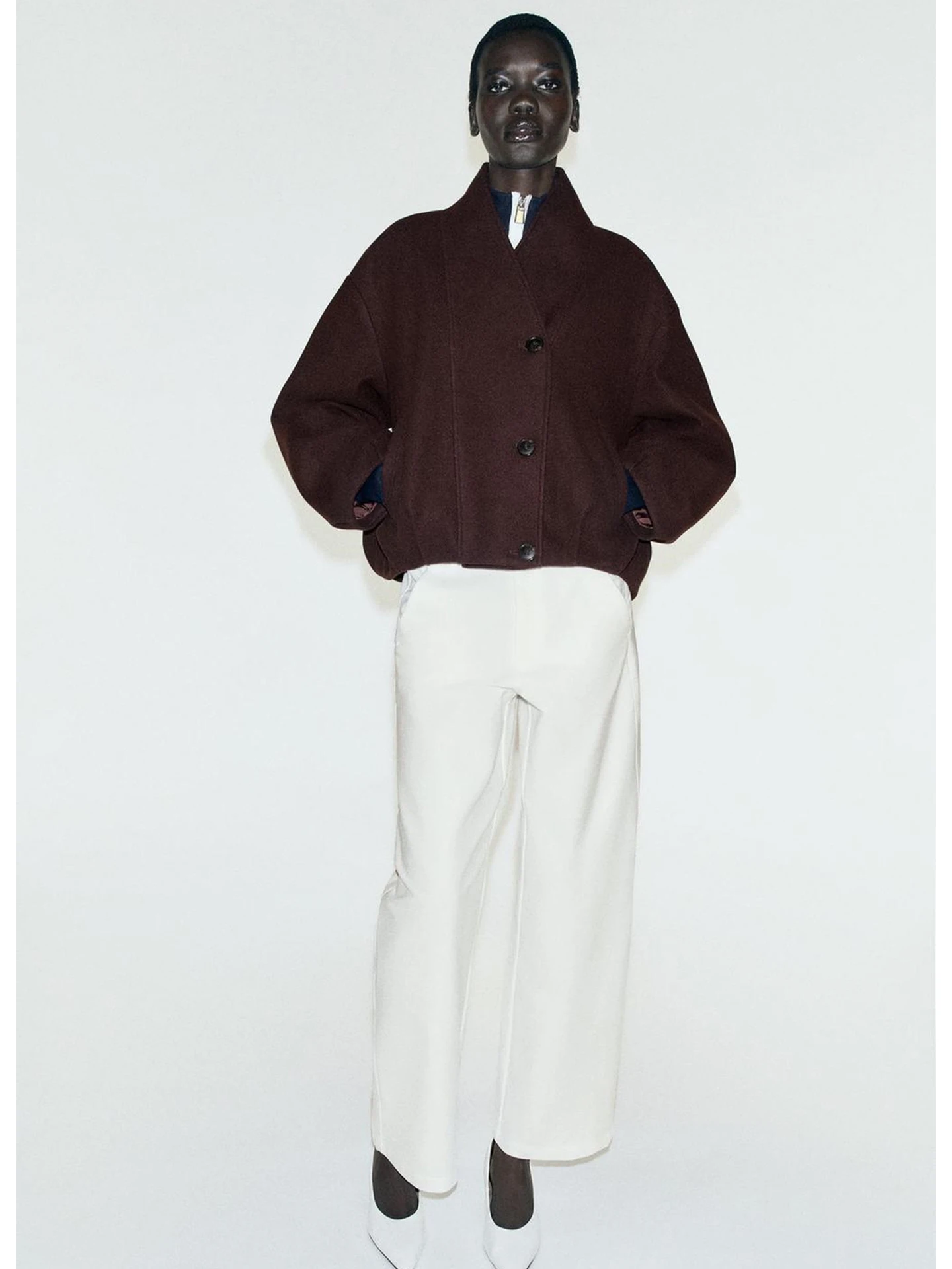 Autumn New Arrival Women's Long Sleeve Stand Collar Pleated Layered Double Front Button Short Jacket Outerwear 3046391