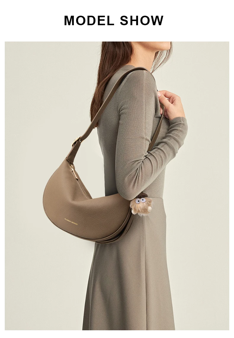 Echte Leder-Umhängetasche für Damen, hochwertige Unterarmtasche, exquisites Design in Knödelform, weiße Einzelschultertasche – Detail 1