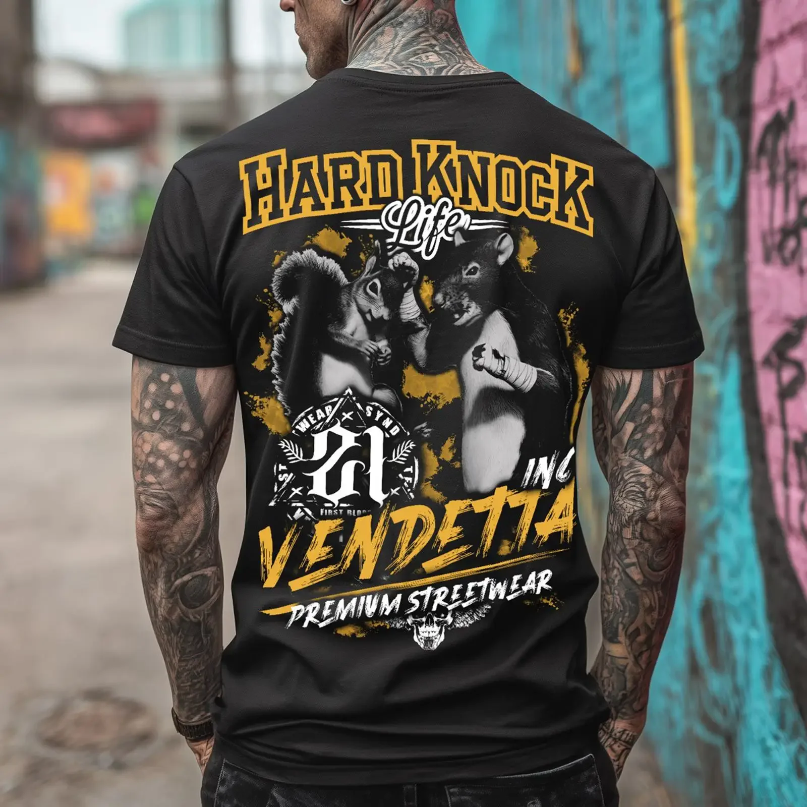 Vendetta Inc Men's T Shirt Black Hard Knock Life Design S 5XL vintage Washed Unisex Stylish graphic Top For Everyday Wear