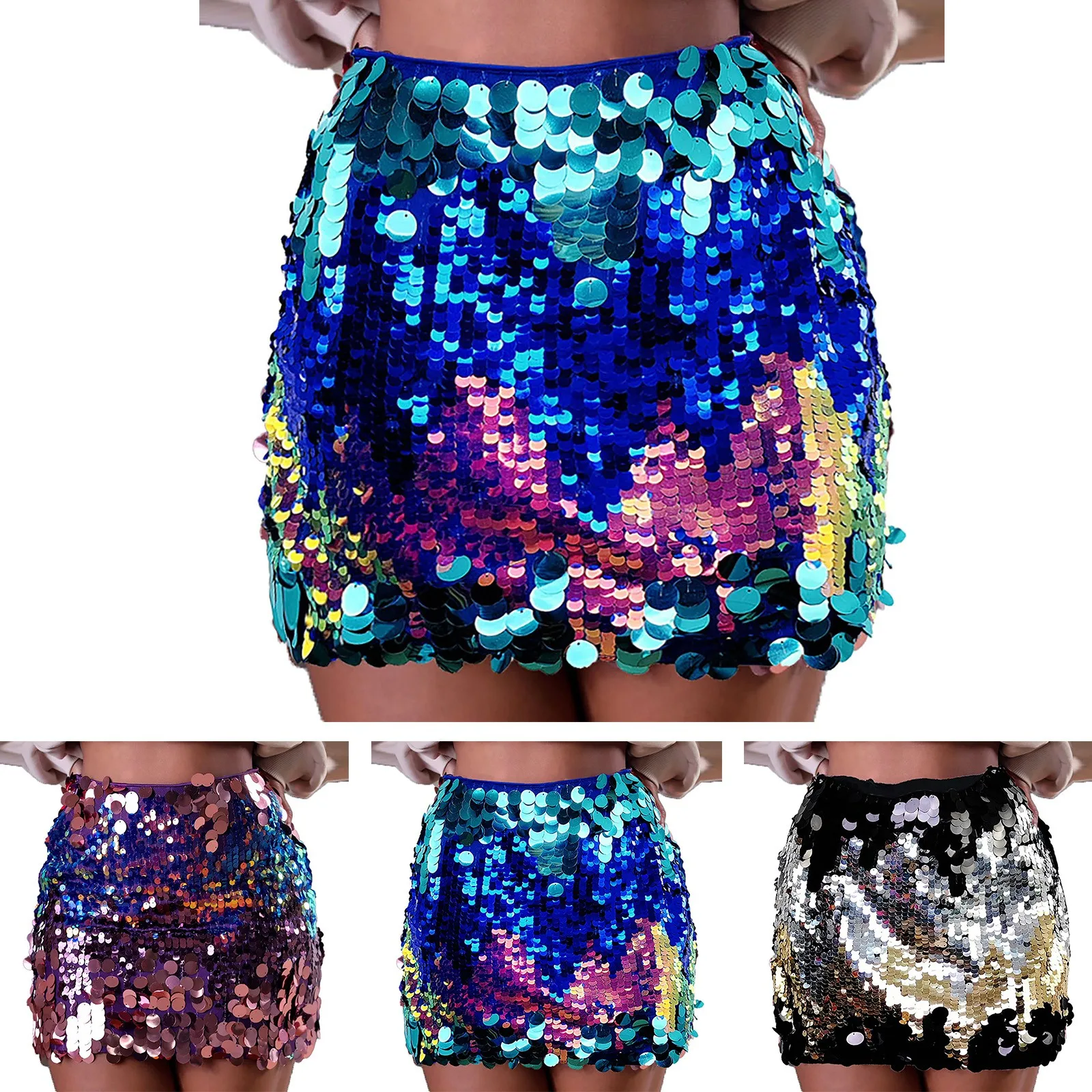 

2024 New Fashion Gradient Sequins Half Body Skirt Women's Sexy Slim Fit Package Hip Nightclub Skirt Mardi Gras Party Skirt