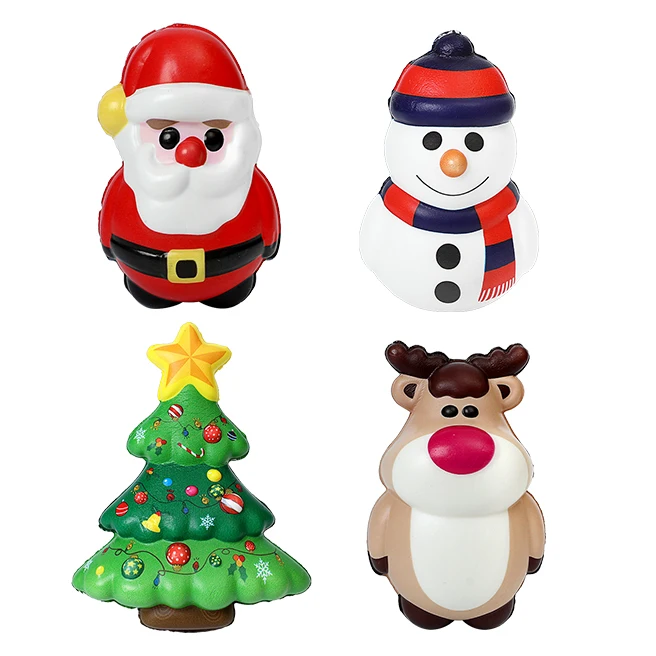 Christmas Rebound Dolls Santa Claus Snowman Reindeer Xmas Tree PU Squishy Anti Stress Reliever Toys New Year Party Favors Gifts