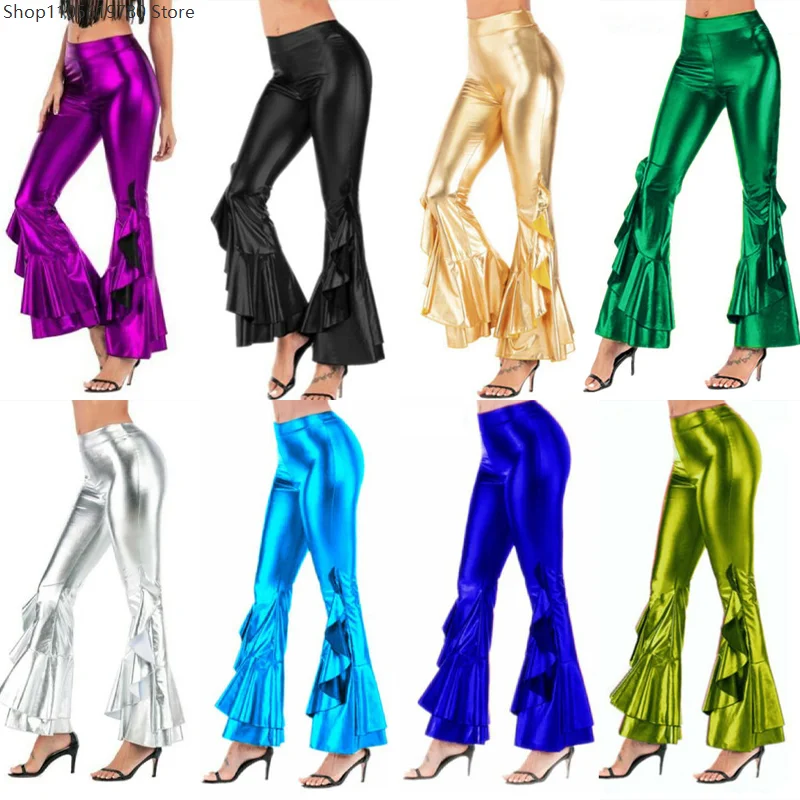 2026年女性用光沢レーザーメタリックウェットルックフリルワ - Wide Leg Trouser 70S のレビューと価格