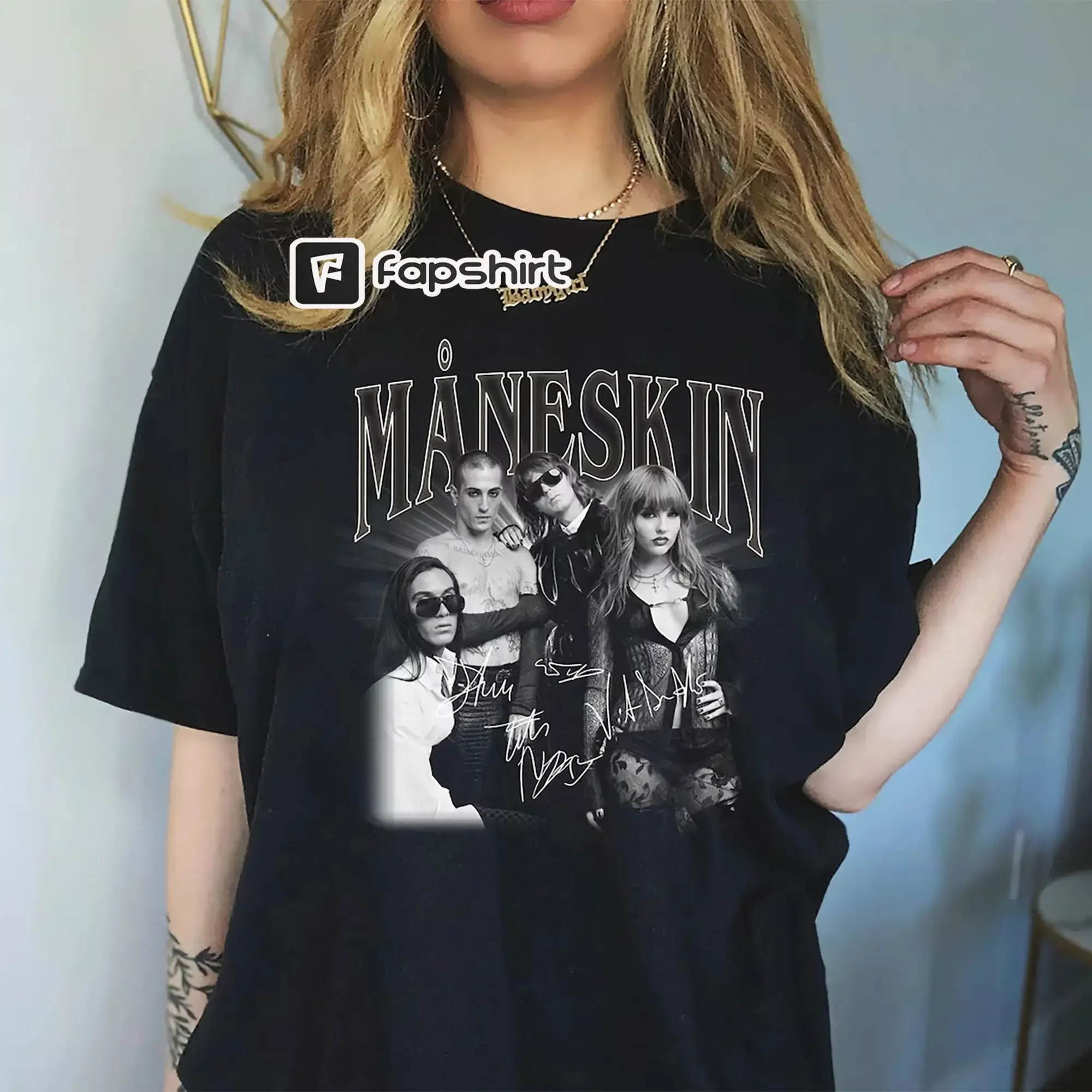 

Maneskin Signatures T Shirt Måneskin Music Band 2023 World Tour Fan s