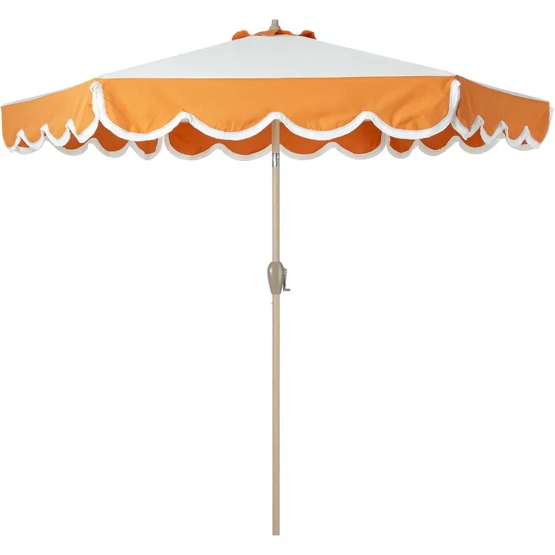 9ft Scalloped Patio Umbrellas with Fringe, Market Umbrellas with Water-Resistant and Fade Resistant Canopy, 1.5