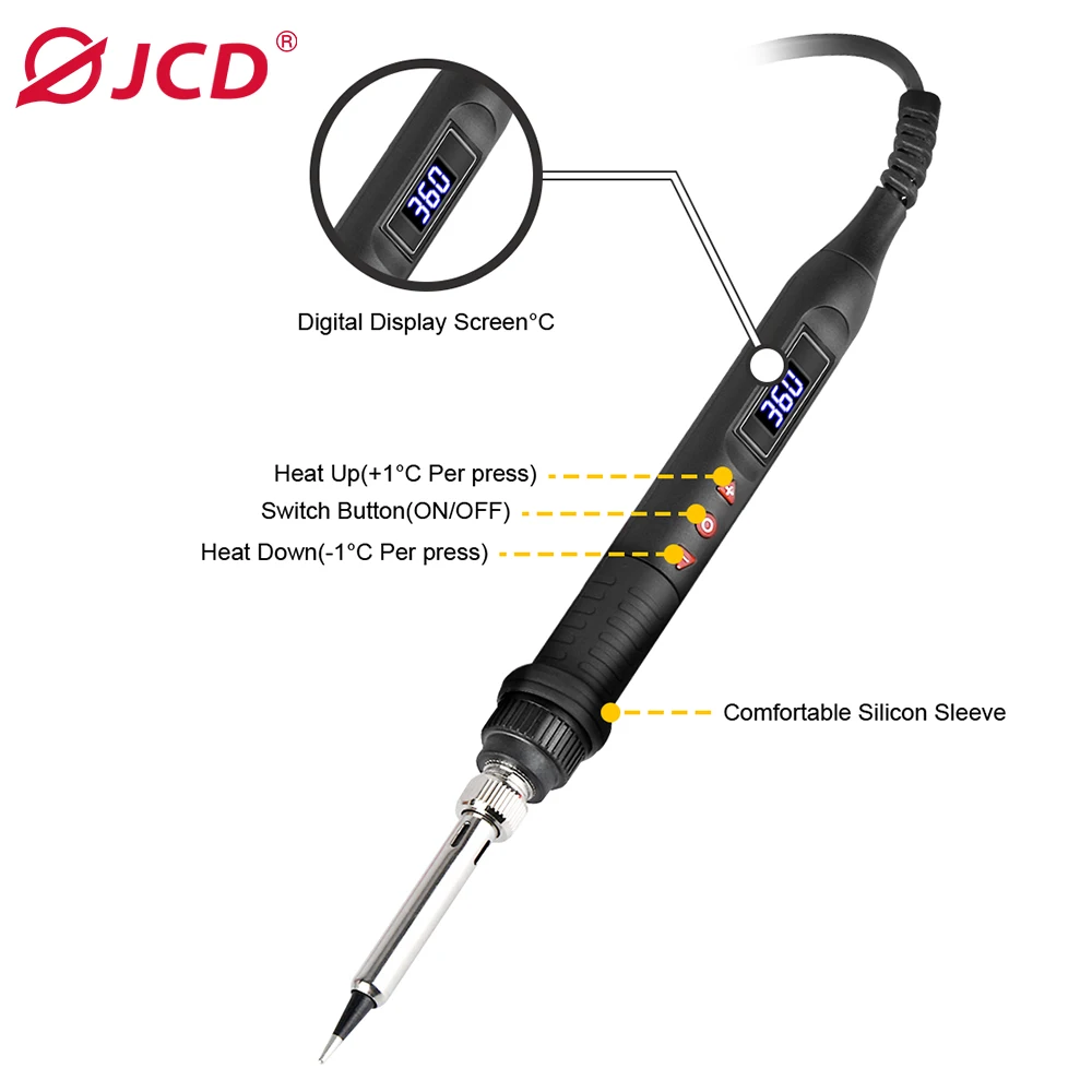 Imagem -02 - Jcd 908u Ferro de Solda Digital Grupo Lcd Welding Repair Tools Aquecedor Cerâmico Interruptor Temperatura Ajustável 80w 220v 110v