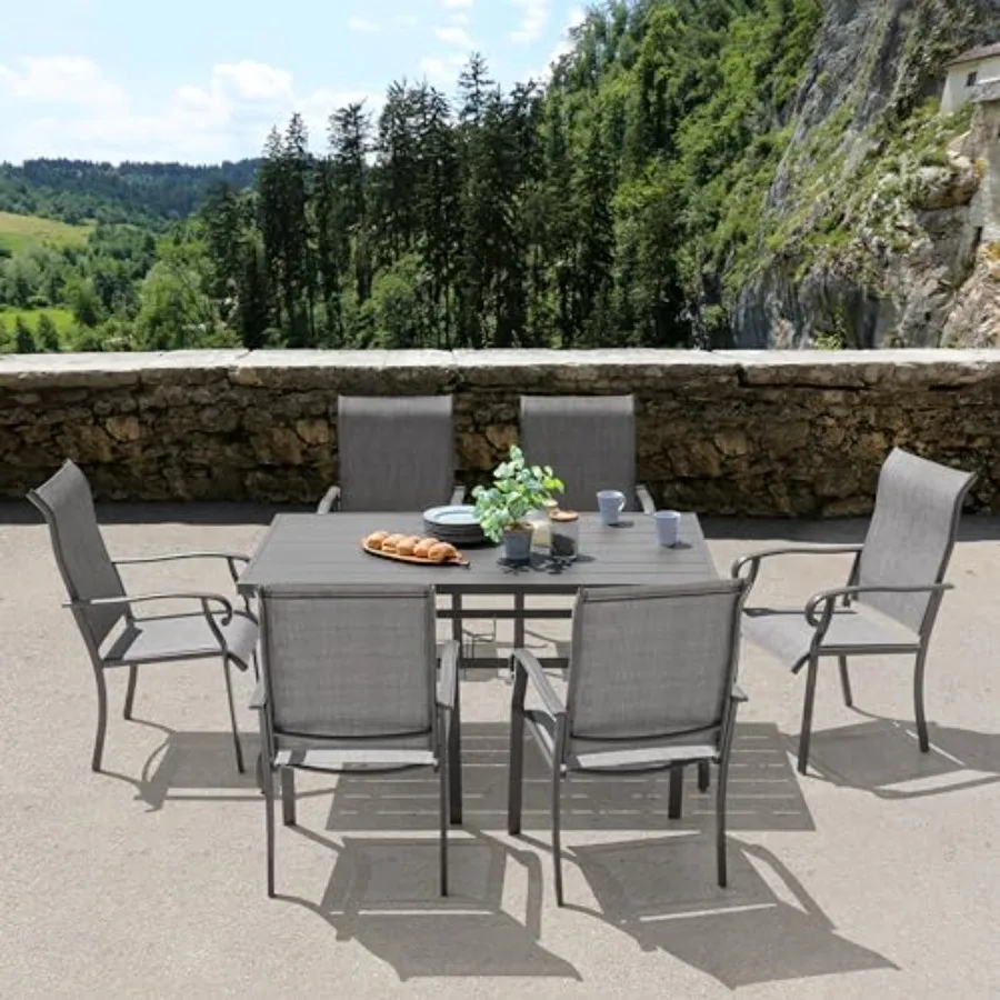 

NUU GARDEN Outdoor Patio Dining Set 7 Piece Furniture Set Including 61x37 Rectangular Outdoor Metal Patio Dining Table and 6 Gr