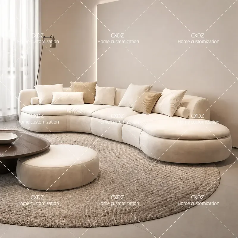 Light Luxury Curved Sofa for Beauty Salon Reception Special Shaped Household Living Room Nordic Style Cream Color Couch