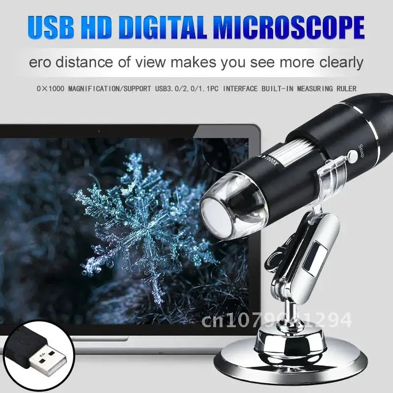 

USB Digital Microscope 1080P 1600X Adjustable Electronic Stereo Camera Endoscope 8 LED Magnifier Microscopio with Stand