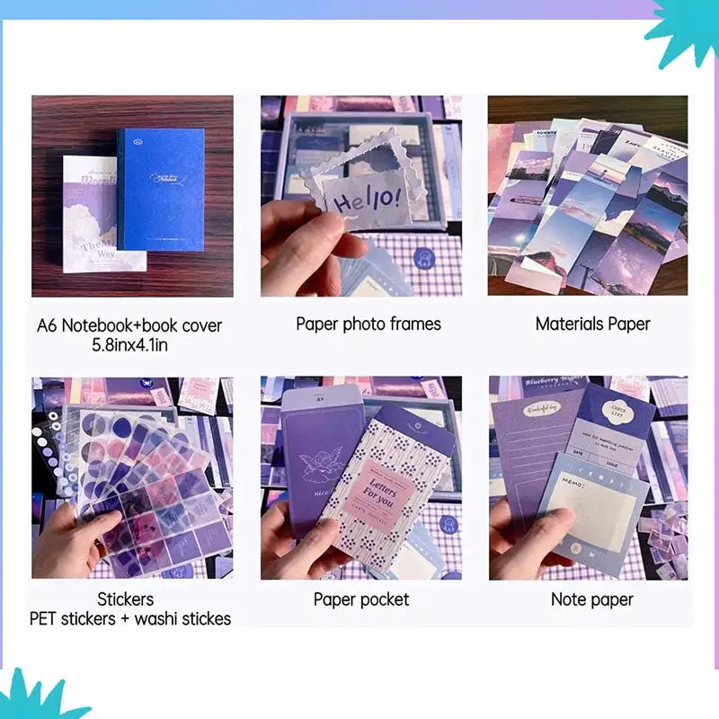 ABZW 696 шт. винтажный набор для скрапбукинга, набор принадлежностей для скрапбукинга, набор принадлежностей для мусорного журнала с сеткой A6 для ноутбука (лунный свет)