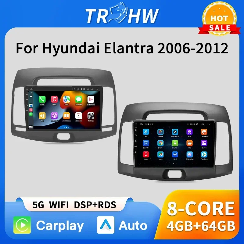 

For Hyundai Elantra 4 HD 2006 - 2012 Android 13 Car Radio Multimedia Video Player Navigation GPS Carplay Stereo Head Unit