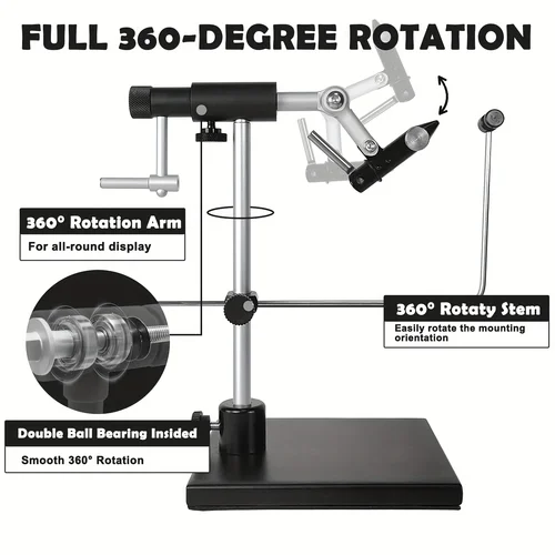 360 °   Tornillo de banco giratorio para atado de moscas con base resistente, herramienta de atado de moscas ajustable de aluminio de primera calidad, tornillo de banco giratorio