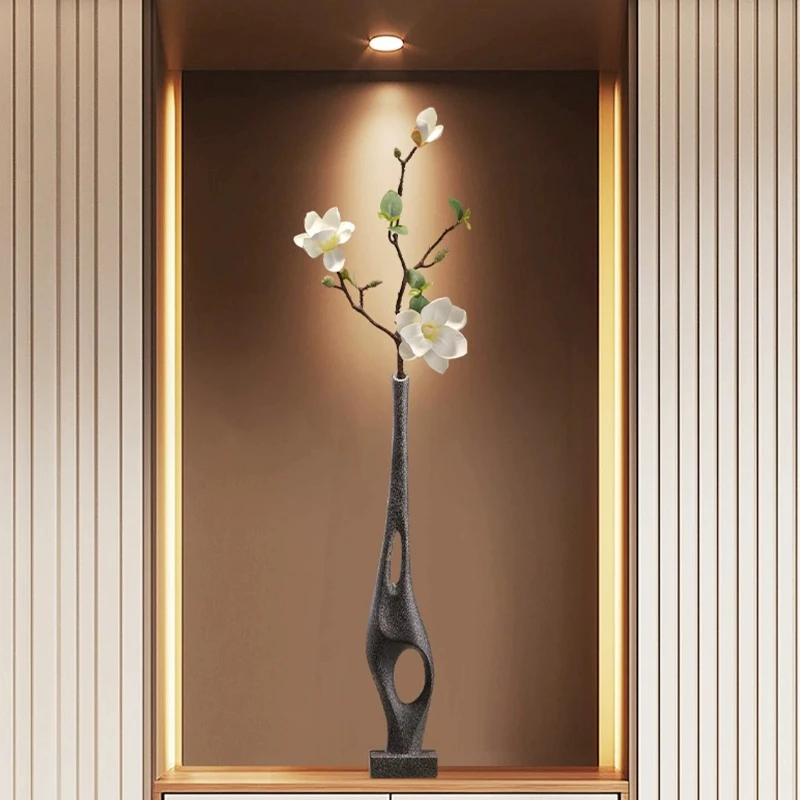 Italian Minimalist Wabi‑Sabi Tall Slim Vase, Ornament for Entryway Cabinet, Wall Niche & TV Stand, Flower Vessel for Living Room
