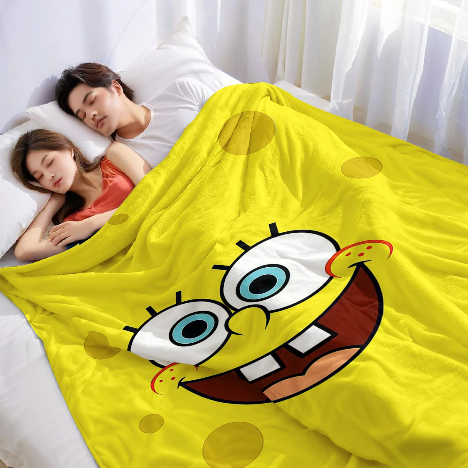 Cartoon S-SpongeBobS Lightweight Microfiber Soft Christmas Fleece Blanket Warm Cozy Throw for Bed Sofa Office Travel All Season