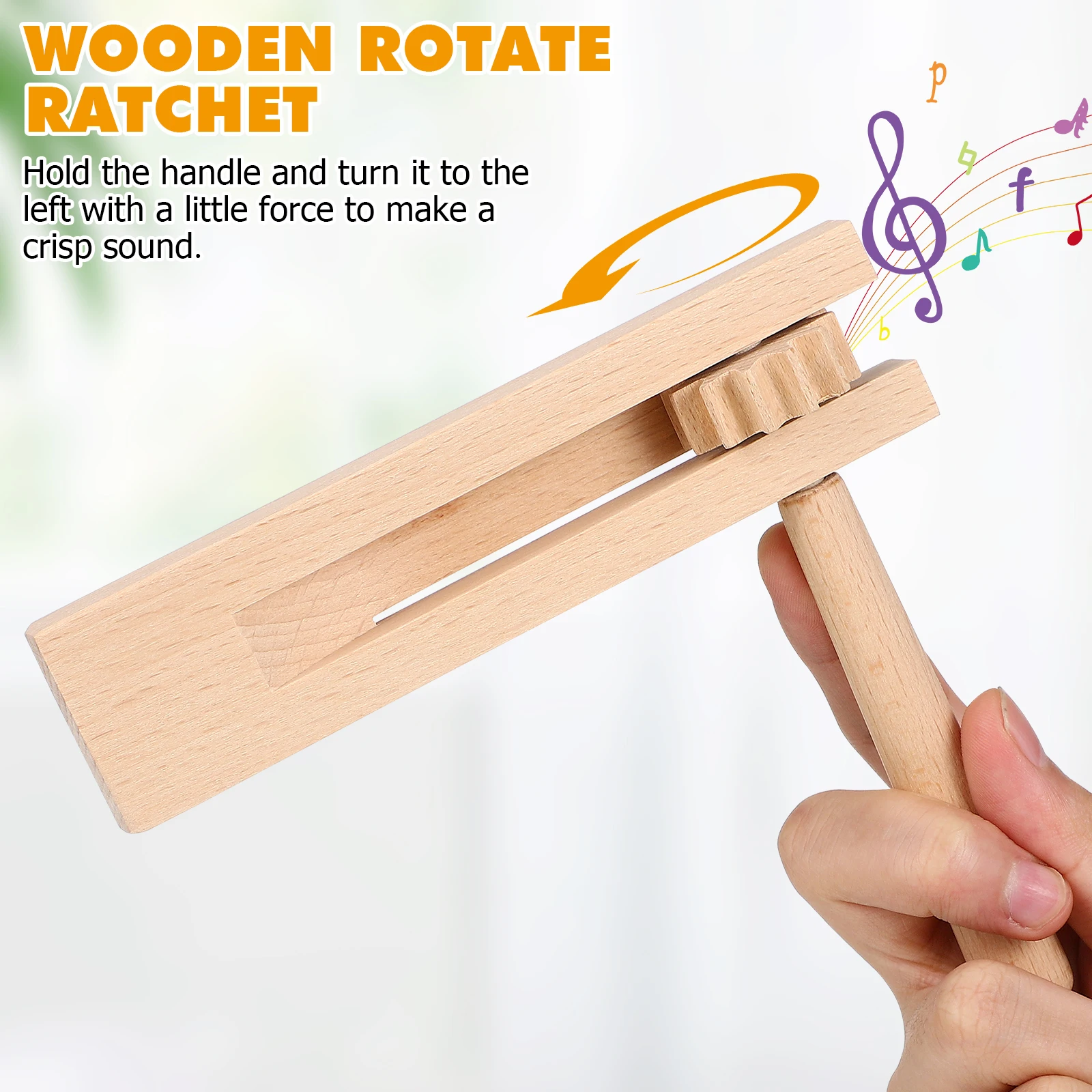 2Pcs Wooden Ratchet Matraca Rotating Hand Musical Instrument Noise Maker Rattle for Kids Hearing Growth Wooden Ratchet