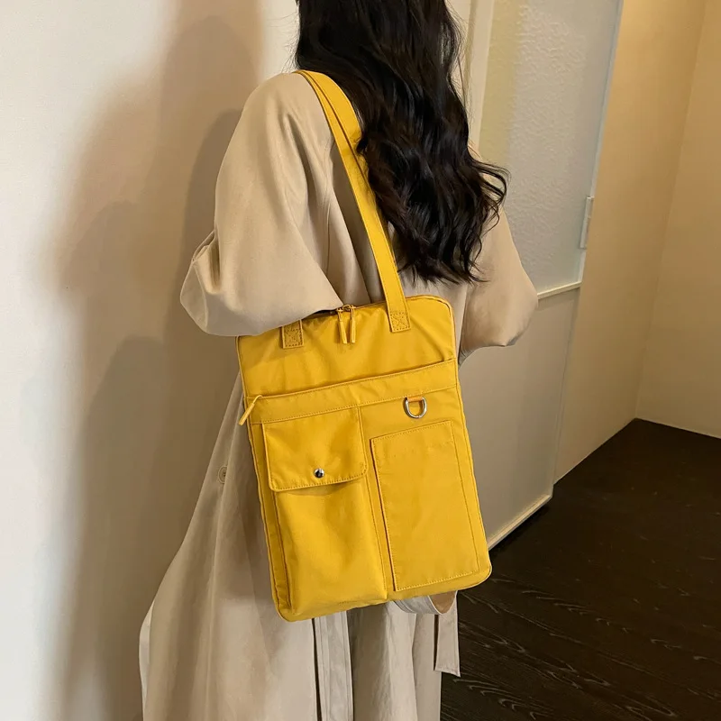 New Korean Style 13 14 Inch Nylon Tote Bag for Women, Large Capacity Shoulder Handbag Lightweight Commute Protective Laptop Bag