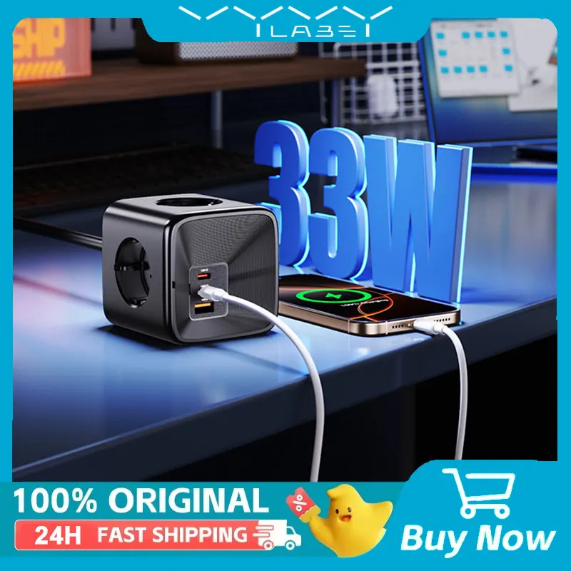 

Удлинитель VYVYLABS GaN, 33 Вт, настольная зарядная станция, удлинитель 7-в-1 для iPhone 17 с кабелем 1,5 м для домашнего офиса