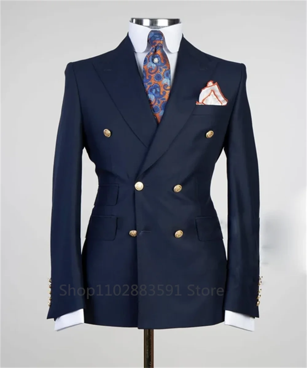 2024 Suit For Mens Groom\'s Wedding 1 Pieces Slim Fit Blazer Wide Shawl Lapel Luxury Men Suit Custom Made Tuxedo Gold Button