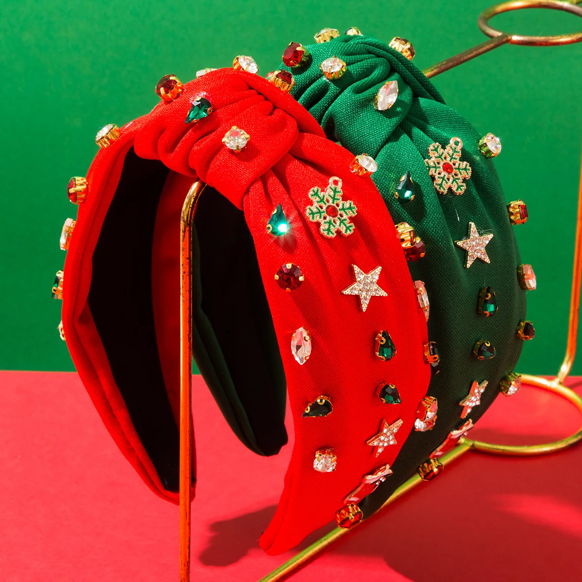 Xmas Velvet Knot Headband For Women Colorful Crystal Snowflake Star Padded Hairband Wide Hair Hoop Christmas Party Accessories