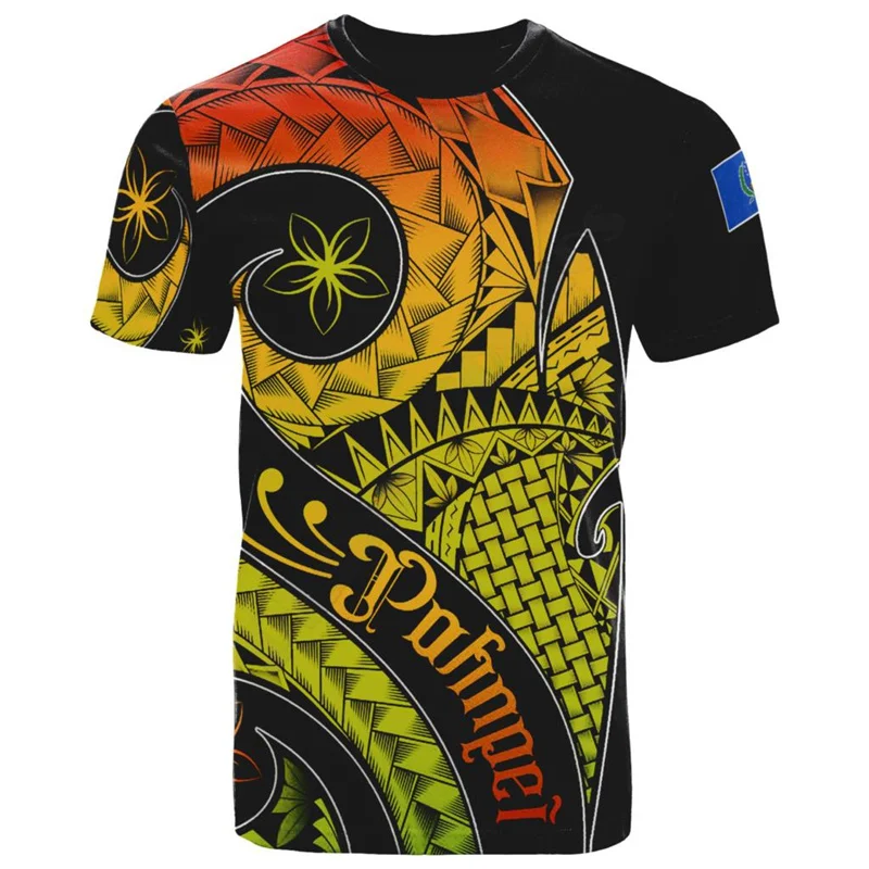 3D Pohnpei Polynesian Culture Tribal Island Retro Tattoo Printing T Shirt Maori Tattoo Graphic T-shirts For Men Vintage Clothing