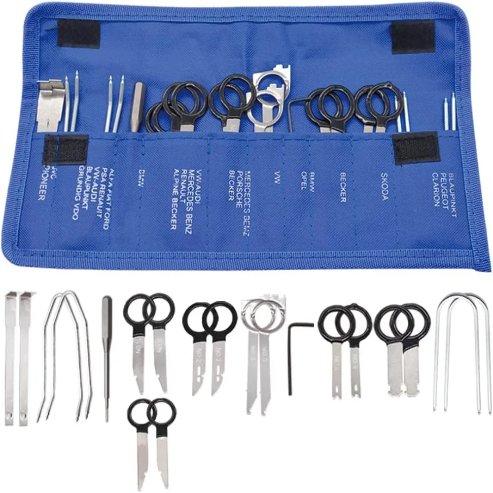 20PCS Red Radio Removal Tool Key Stainless Steel Blue Removal Pry Tool Kit Car Radio Removal Tool For Truck