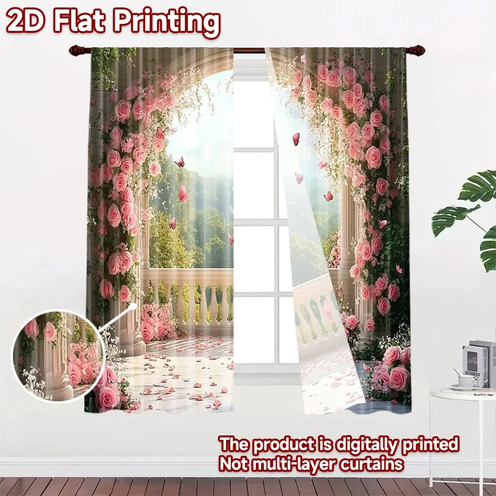 2D flat 2pcs Curtain Modern Minimalist Style Wedding Rose Butterfly Arch Durable polyester fiber Party & Holiday Decor for New