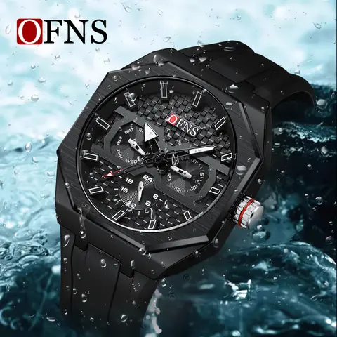 OFNS New 8023 Fashionable Men's Quartz Watch with Three Eyes and Six Needles Waterproof Night Light Men's Quartz Watch 2025