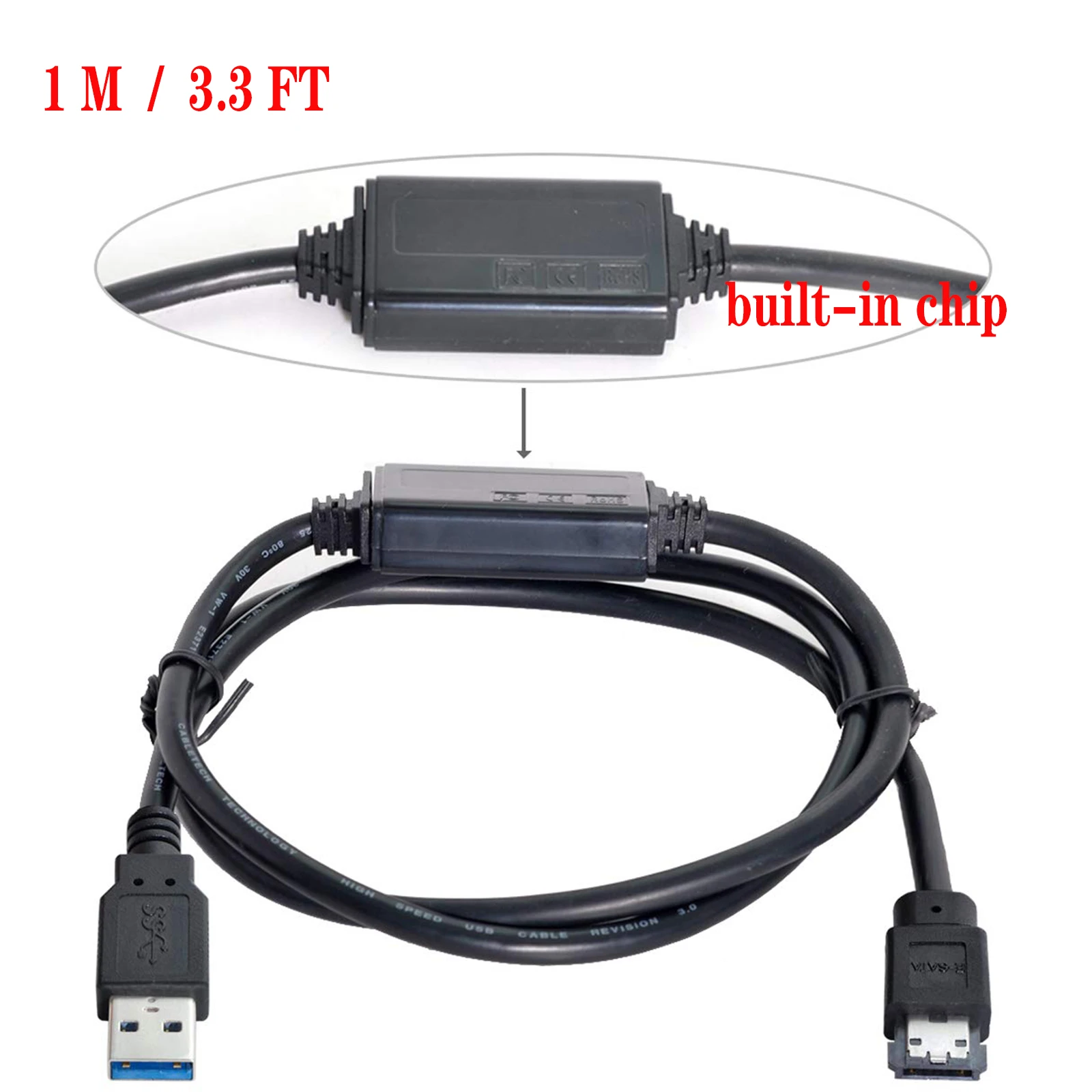 

Кабель-адаптер Power Over ESATA DC 5V для подключения USB 3.0 / Type-C к HDD/SSD/ODD, конвертер питания ESATA, 1 м
