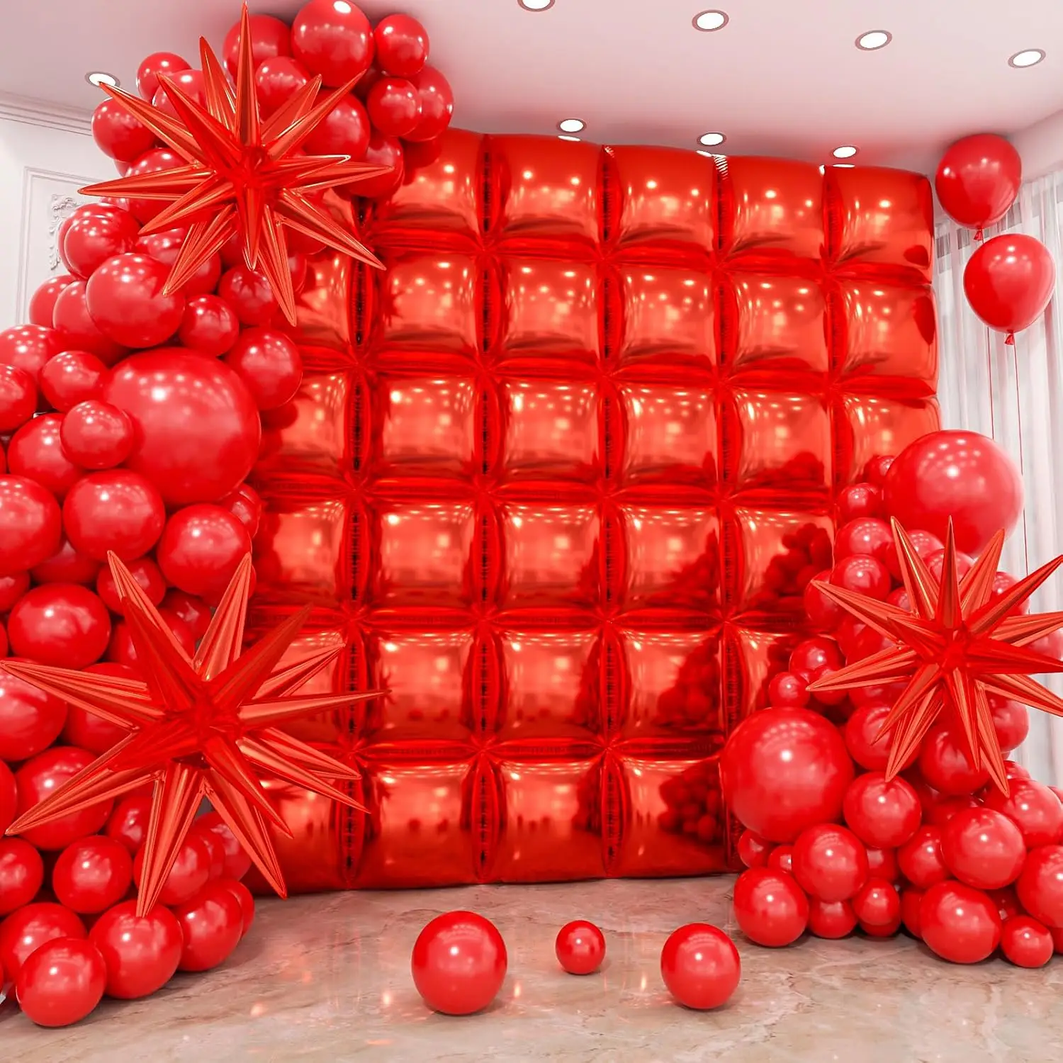 50/25 Stück quadratische Folienballons Wandhintergrund Metallic doppelseitig rot orange Ballonhintergrund Helloween Neujahr Geburtstagsteil – Detail 2