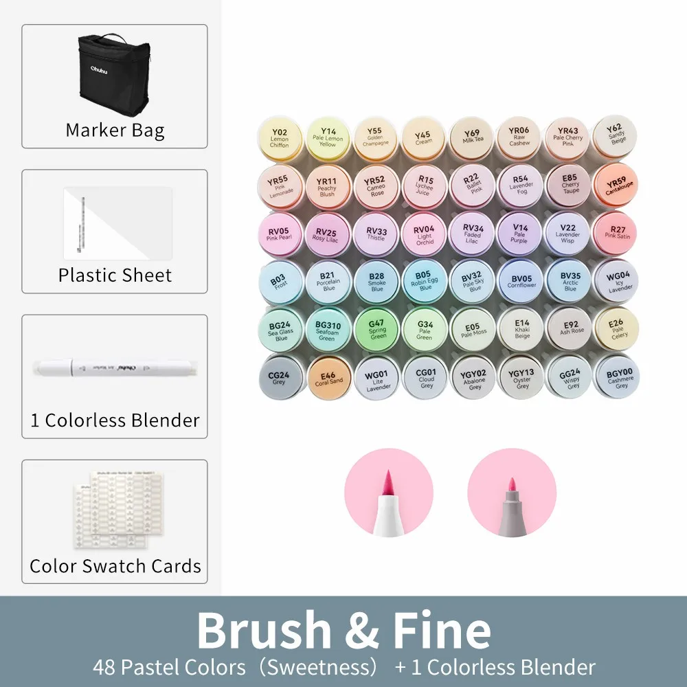 Ohuhu Honolulu 48 Pastelkleuren Markeerstift Set Alcohol Art Markers Hervulbare Dual Tips Schetsen Tekening School Art Supplies