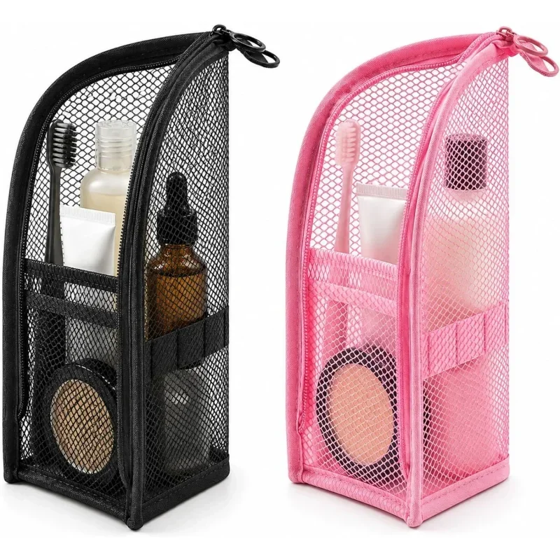 Self Standing Wash and Storage Bag EVA Material Waterproof Bathroom Portable Makeup Bag Desktop Toothbrush Storage Basket Mesh