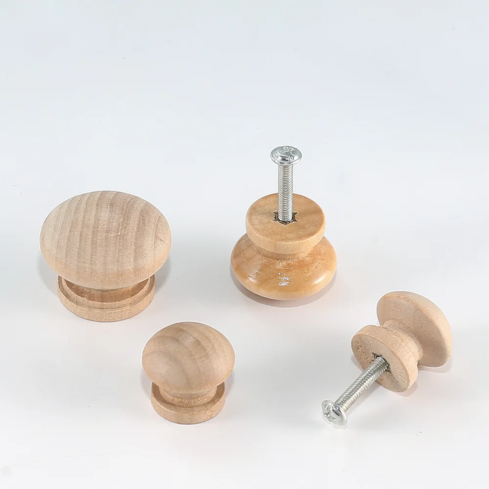 Unfinished Natural Wood Knobs Mushroom Round Drawer Pulls For Pawis Cabinet Cupboard Wardrobe Furniture Handle Hardware Parts