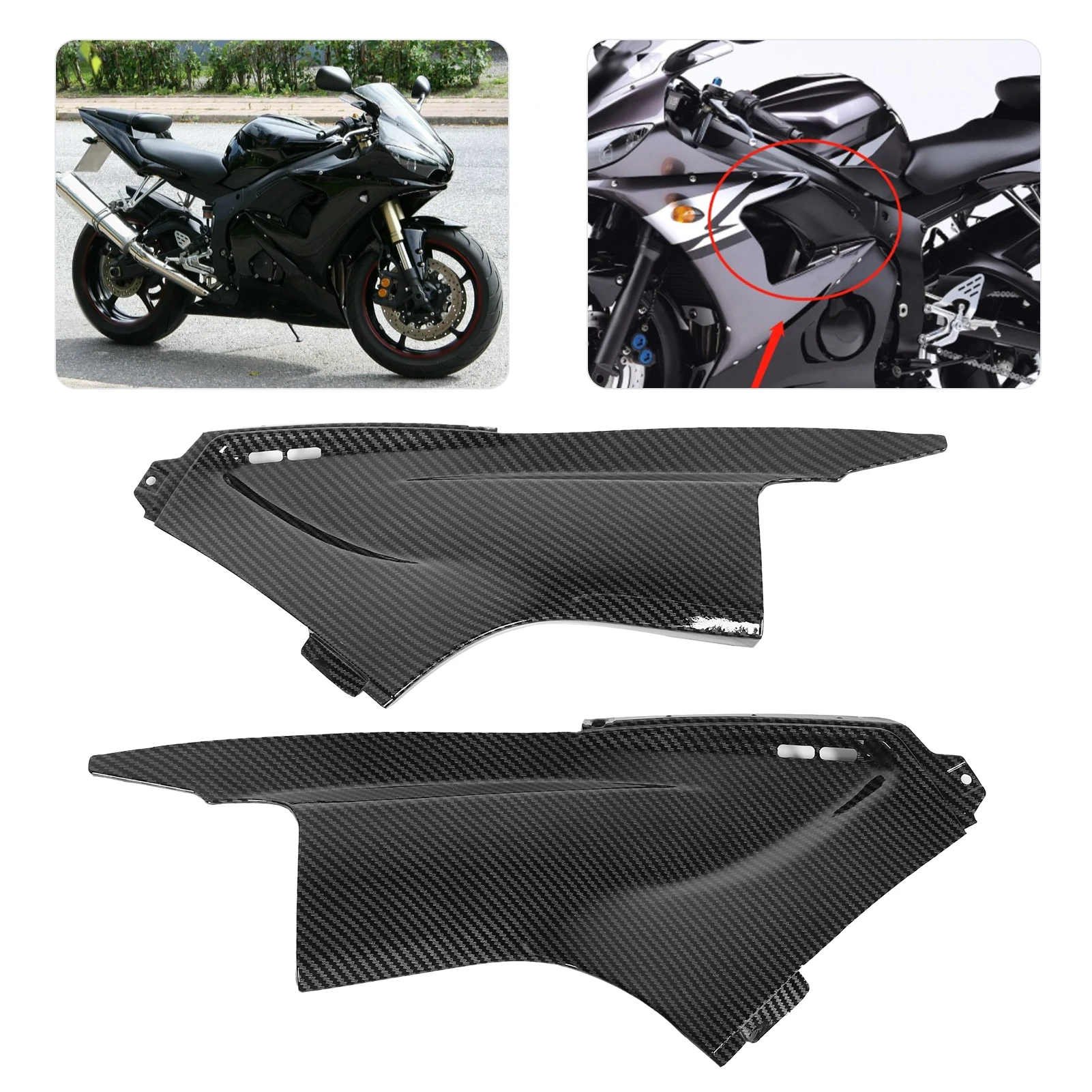 Par de tampa do duto de ar lateral de carbono, peça de inserção de carenagem adequada para yzf r6 2003-2005, tampa do duto de ar lateral da motocicleta