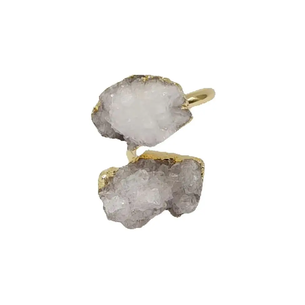 WT-R461 WKT 2025 New Arrival Natural Druzy Quartz  Wedding Classic Model Ring For Women High-Quality Dance Party Cute Style