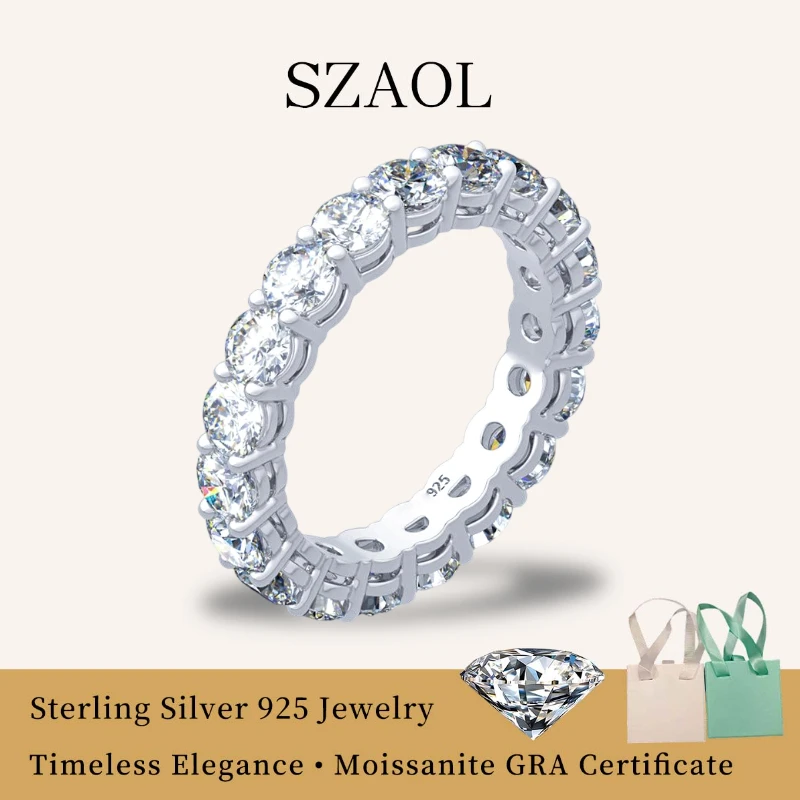 

Обручальное кольцо из стерлингового серебра 925 пробы с муассанитом 4 мм, 0.3 карата, цвет D, для женщин, подарок, вечное бриллиантовое кольцо, штабелируемое, для помолвки