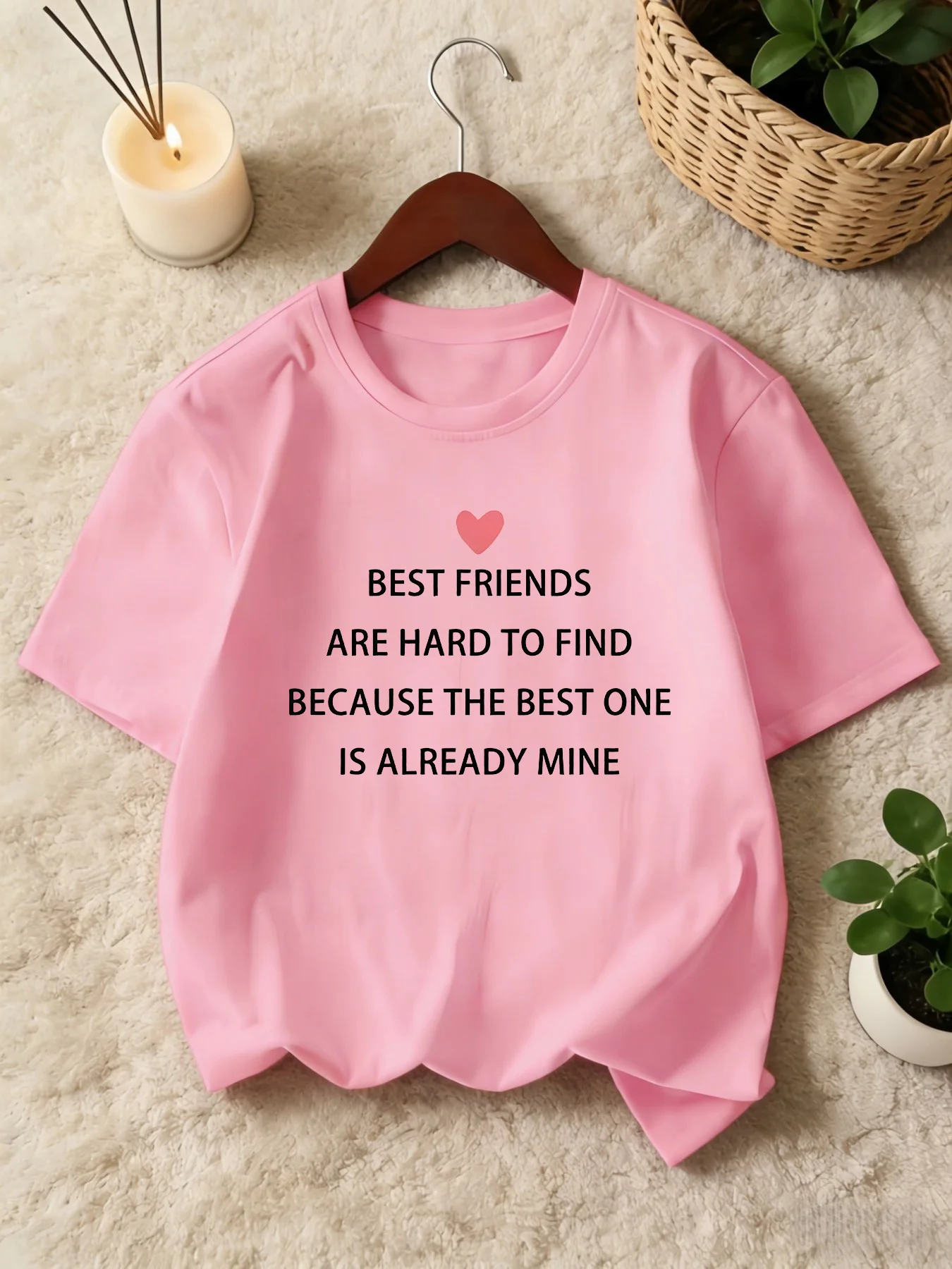 Best Friend Heart Slogan Print Kids T Shirt Boys Girls Family Matching Tee Soft Cotton Short Sleeve Daily Casual Wear