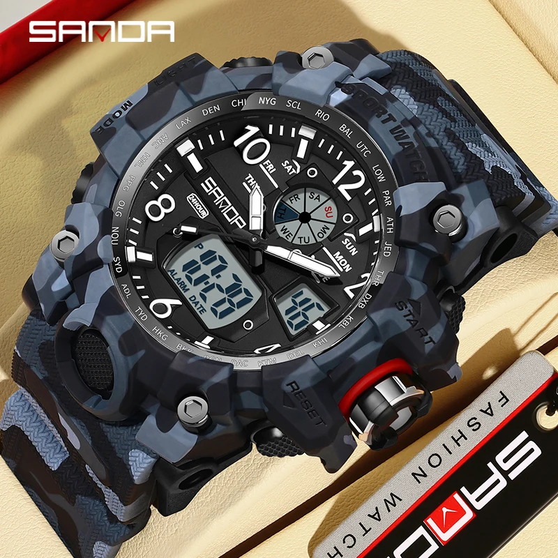 

SANDA Top Brand G style Men Watch Military Outdoor Sport Camouflage Male Electron Wristwatch Waterproof LED Digital Quartz Clock