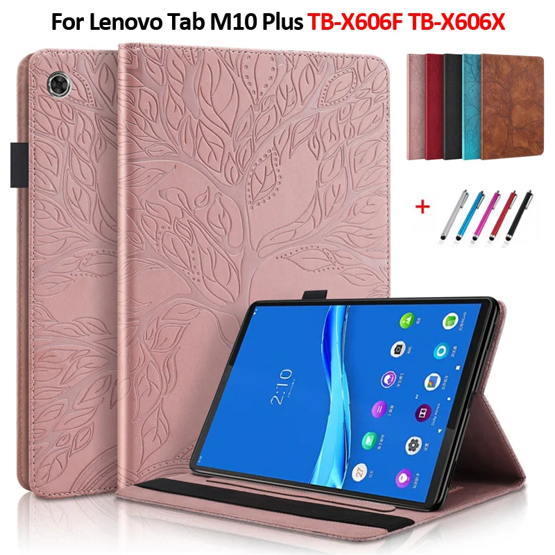 For Lenovo tab m10 fhd plus Case 10.3 inch 3D Emboss Leather Wallet Stand Tablet Funda for Lenovo Tab M10 Plus Case TB-X606F X