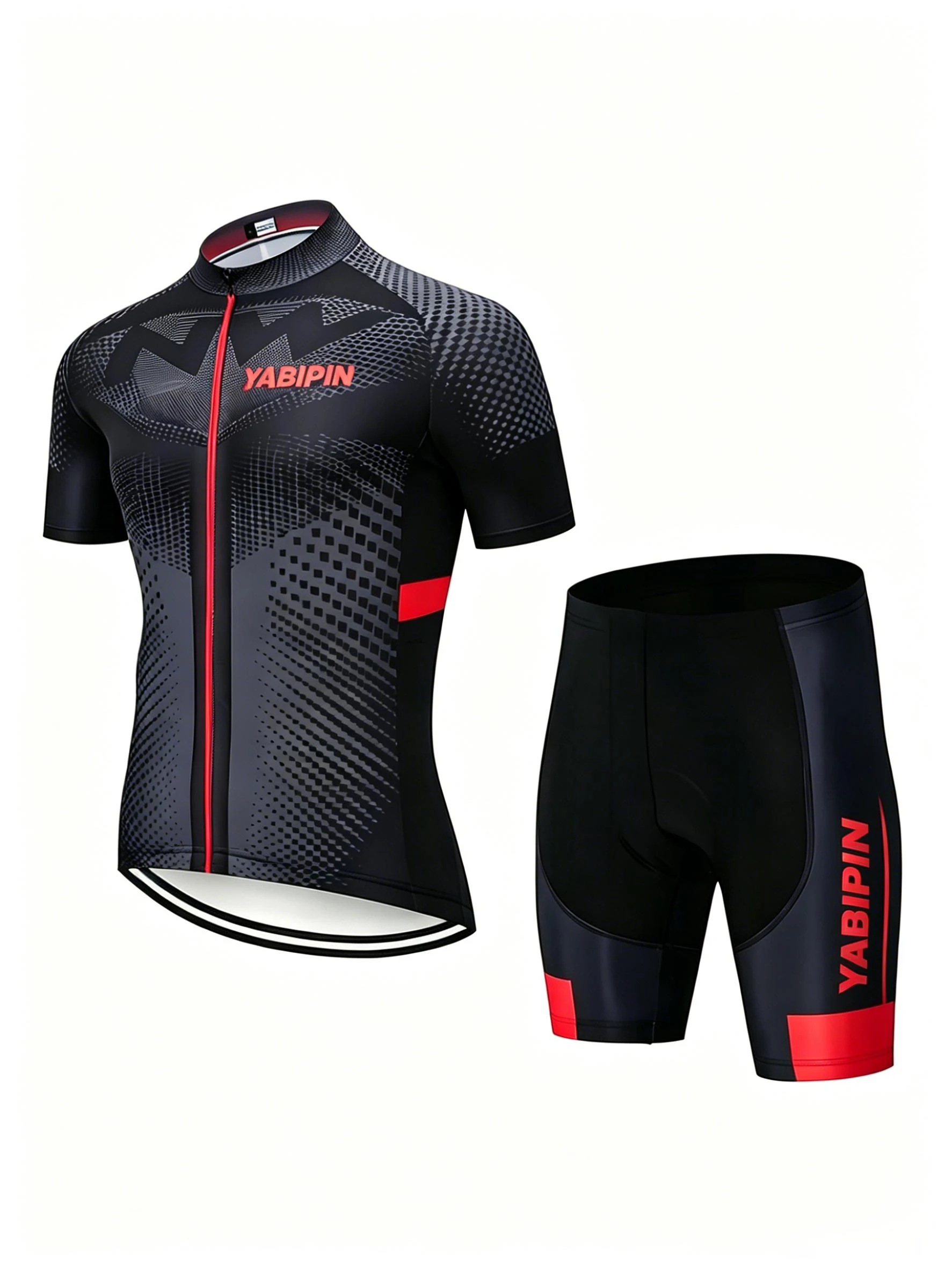 

Men’s Short Sleeve Cycling Jersey 2 Piece Set, Stand Collar Full Zip Letter Print Bike Suit, Sportswear for Outdoor Riding